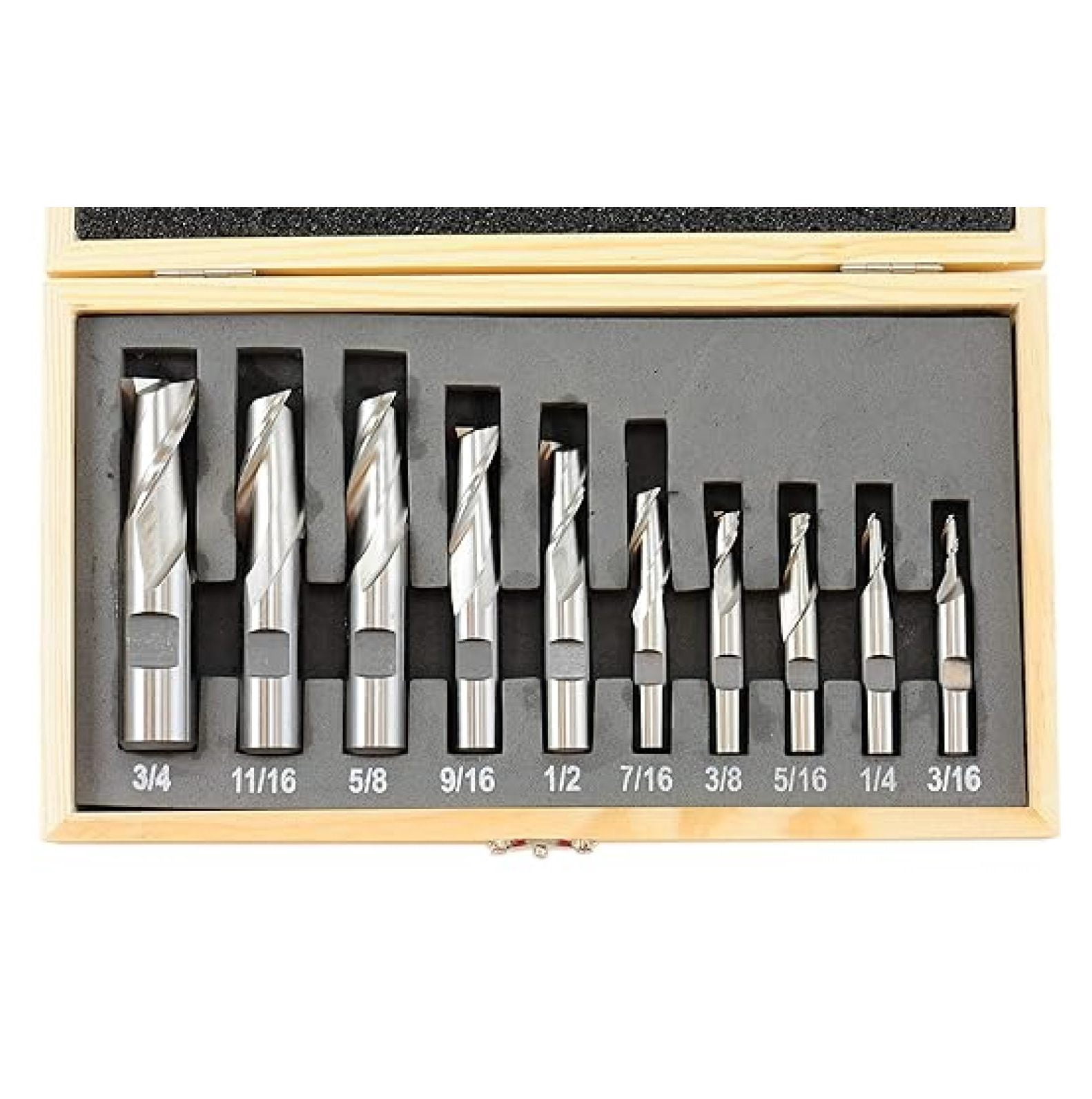 HSS End Mill Set 10PCS - 3/16-3/4" Single End Center Cut Milling Tool Kit - High Speed Steel End Mills for Metal, Wood, Plastic