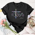 thumbnail image 4 of Alun Easter T Shirts for Women He Is Risen T-Shirt Crewneck Short Sleeve Easter Gift Bible Verse Tee Tops Ladies Casual Letter Print Festival Stylish Outfit Black XL, 4 of 5