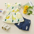 thumbnail image 6 of KIMI BEAR Infant Baby Girls Dresses Outfits 18 Months Infant Girls Summer Clothes 24 Months Girls Sunflower Fly Sleeve T-shirt Denim Shorts 2PCs Set, White Yellow, 6 of 9