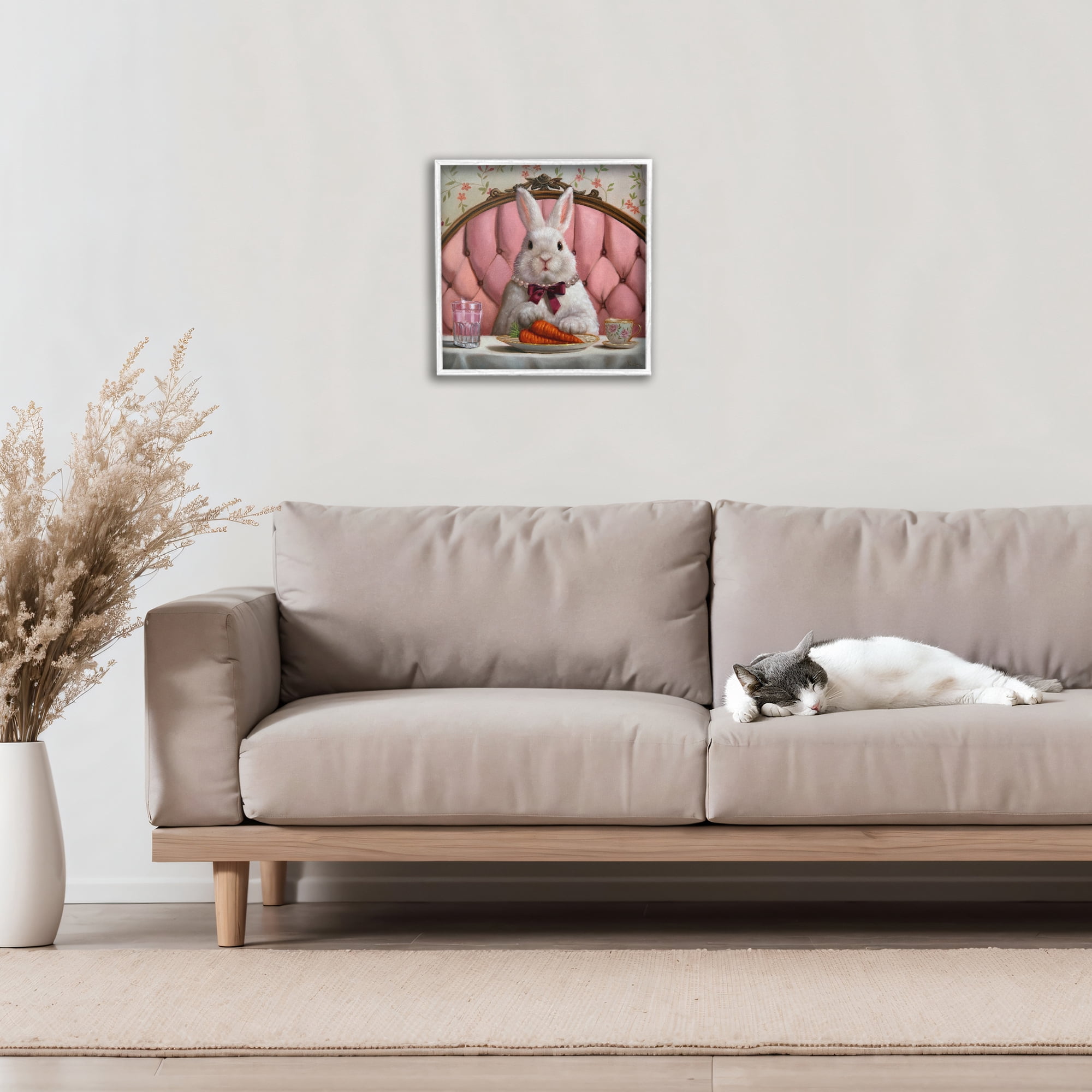 Stupell Industries Bun Appetit Rabbit Dining White Framed Giclee Art, design by Lucia Heffernan