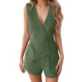 thumbnail image 2 of Short Sets for Women Sleeveless V Neck Button Vest and Shorts 2 Piece Matching Set Business Casual Blazers Work Sets, 2 of 7