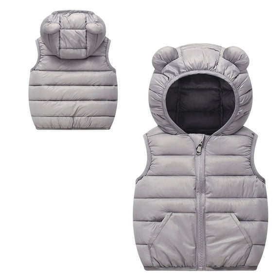 Girls Puffer Vest Boys Winter Vest Bear Ear Hooded Jacket Zipper Windproof Jacket Outwear Kids Puffer Jacket for Girls 3-4 Years
