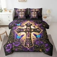 thumbnail image 1 of Manfei Christian Cross 7 Pieces Bedding Comforter Set,Chic Flower Full Bedding Set Lightweight,Flying Butterfly Fitted Sheet Flat Sheet,Lightweight Easter Bedroom Decorative,Reversible, 1 of 5