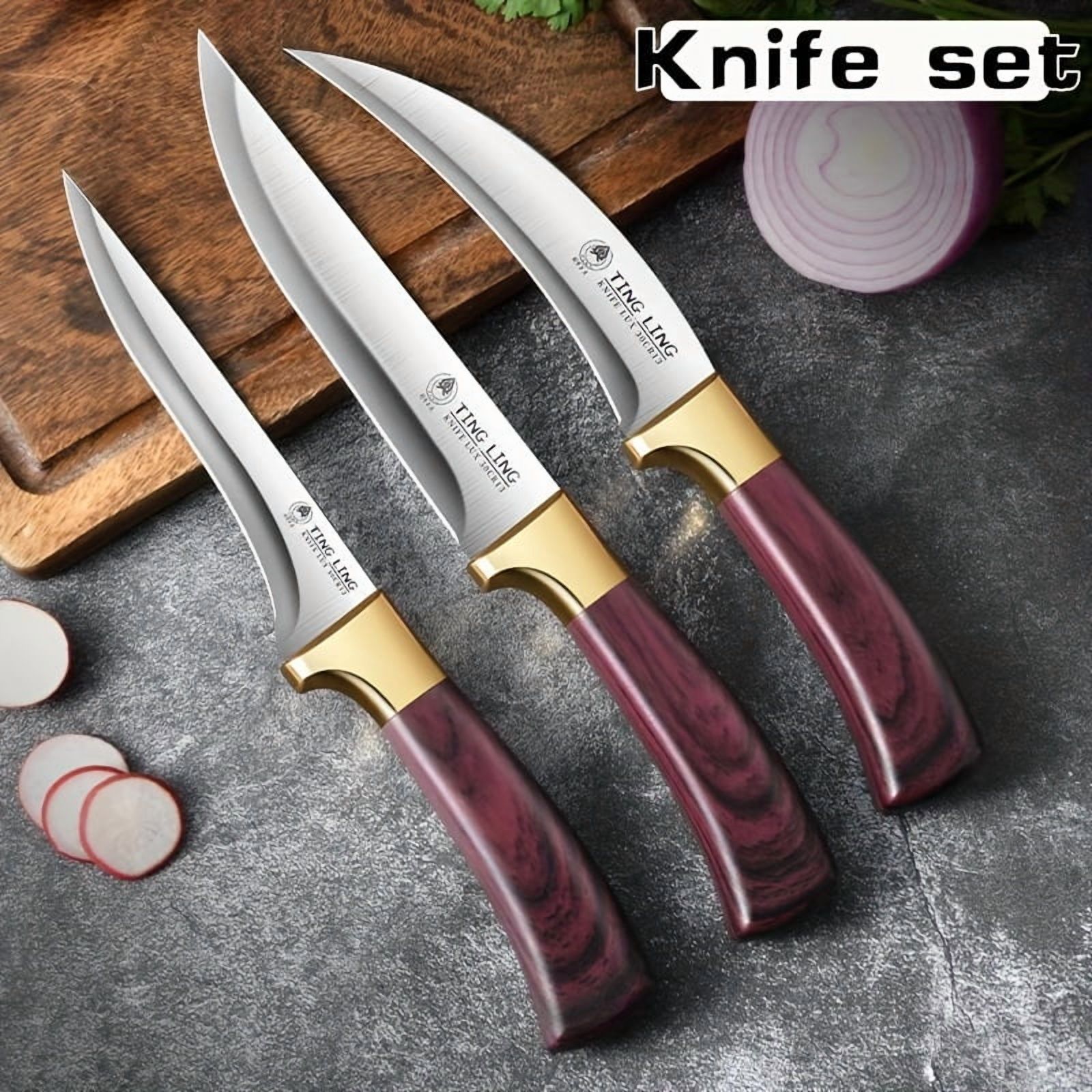 Plys Boning Knife Set 3-Piece Stainless Steel Rust Resistant Very Sharp for Meat Cutting