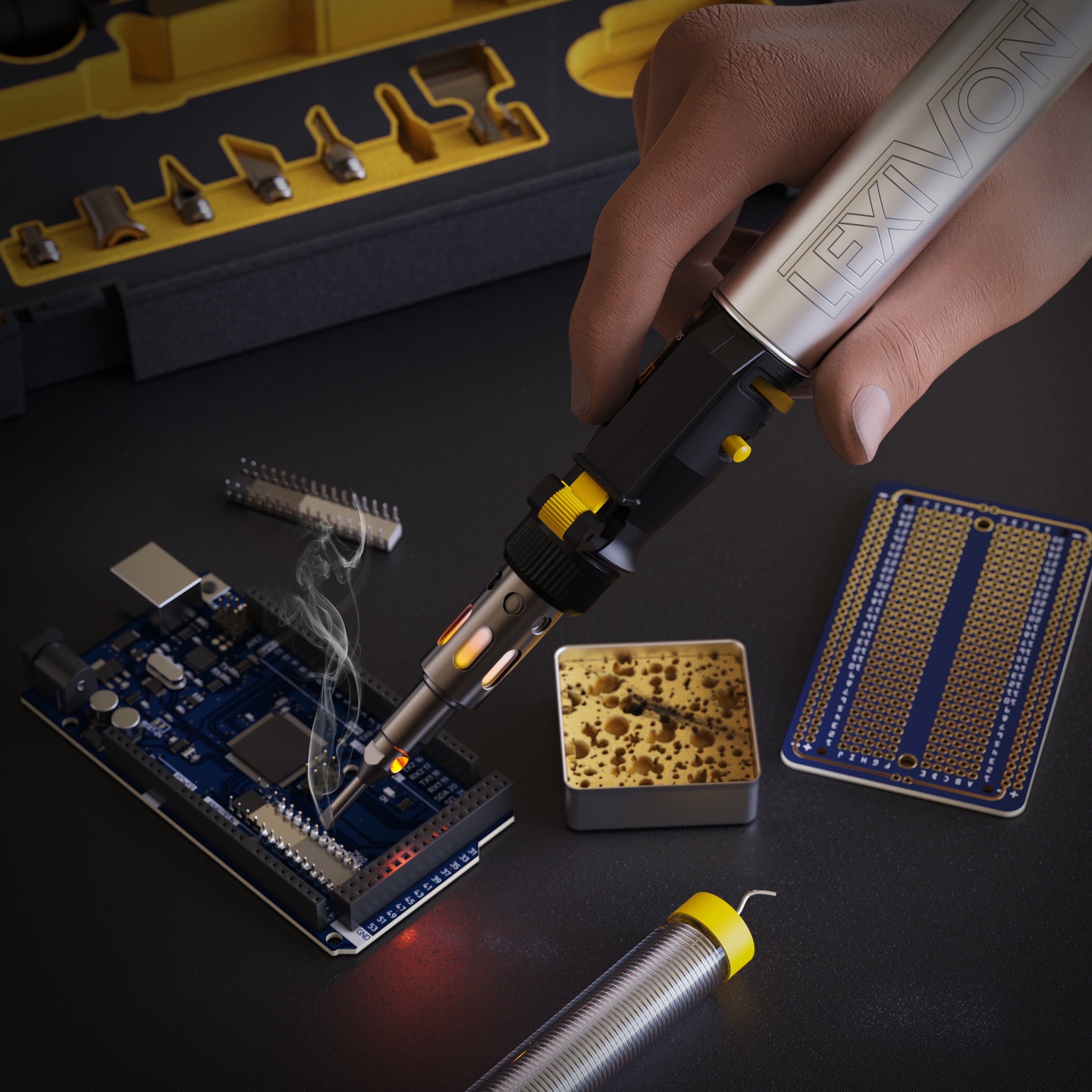 LEXIVON Cordless Soldering Iron Kit with 7 Tips, Adjustable Flame and Self-Igniting Trigger 125W