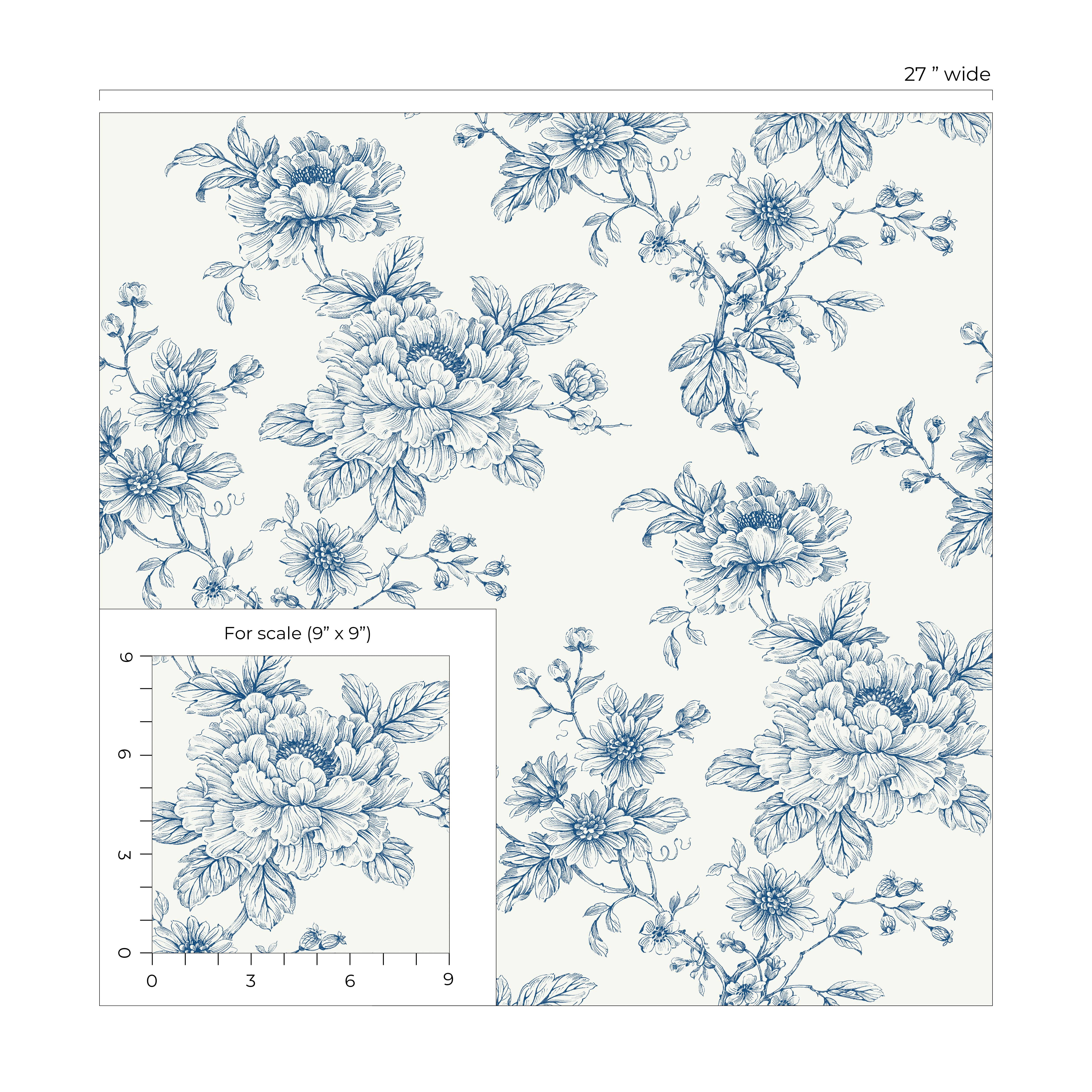 NextWall Blue Sketched Floral Peel and Stick Wallpaper