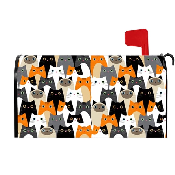 Cute Cat Mailboxes Cover Magnetic Standard Size,Orange and Black Fabric Mailboxes Cover,18x21