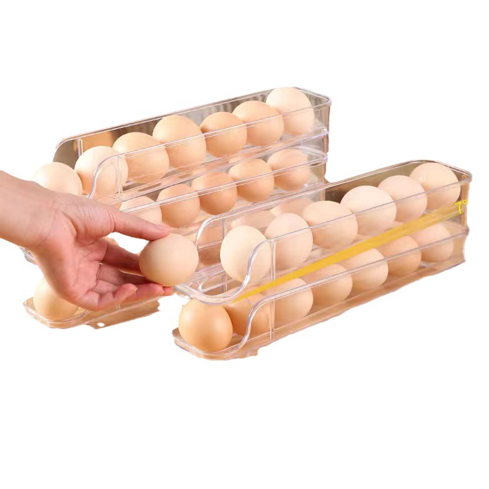 Refrigerator Egg Rack 2/3 Layer Egg Tray Stackable Egg Dispenser Automatic Rolling Transparent Plastic Refrigerator Egg Storage Box And Covered Storage Box Refrigerator Egg Stor High-quality