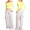 thumbnail image 3 of Women'S Long Sleeve Off the Shoulder Tops Going Out Cute Basic Y2K Fall Fashion 2026 Outfits Clothes Yellow XL, 3 of 7