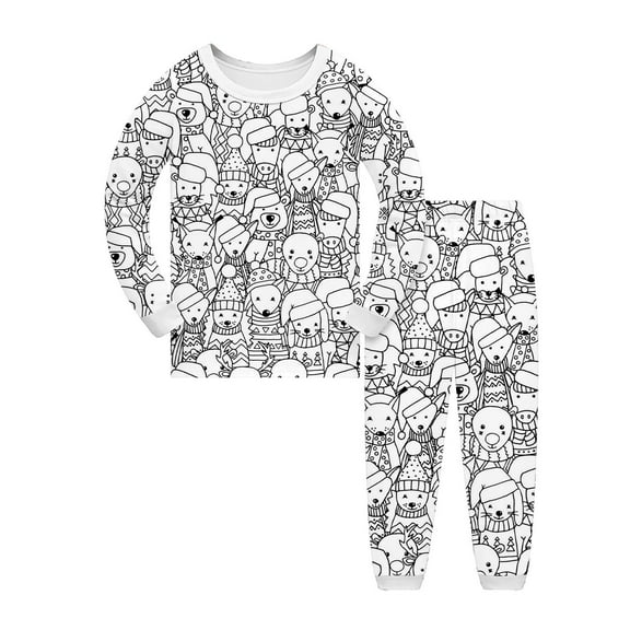 oqasdz Girls Pajamas Christmas Hand Drawn Print Holiday Family Matching Nightwear Outfit Pajama Set Fashion Casual Loungwear Comfort Daily Wear