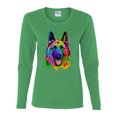thumbnail image 2 of Colorful Happy German Shepherd Dog Animal Lover Womens Graphic Long Sleeve T-Shirt, Kelly, Large, 2 of 3