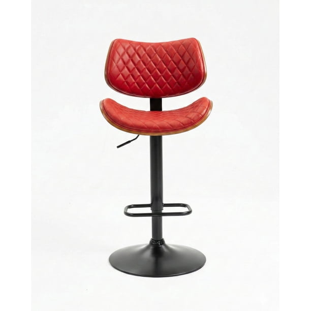 Banco Alto Ajustable Rojo para Barra, con Respaldo Acolchado y Base Metálica EKE Life