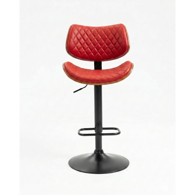 Banco Alto Ajustable Rojo para Barra, con Respaldo Acolchado y Base Metálica EKE Life