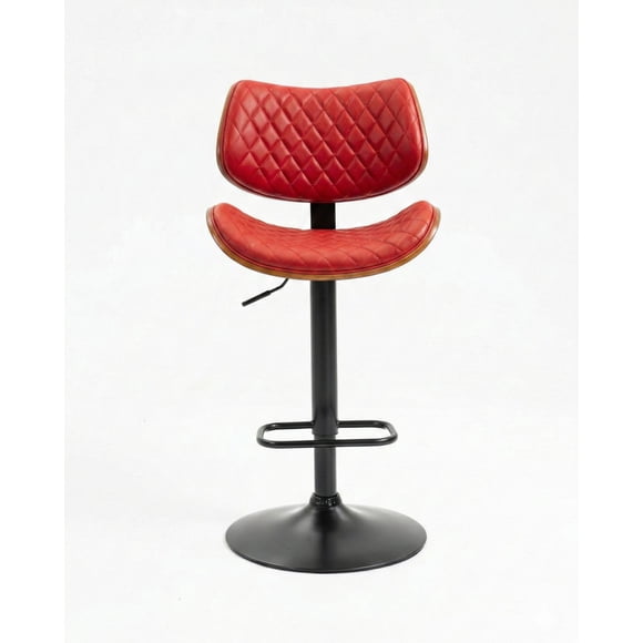 Banco Alto Ajustable Rojo para Barra, con Respaldo Acolchado y Base Metálica EKE Life