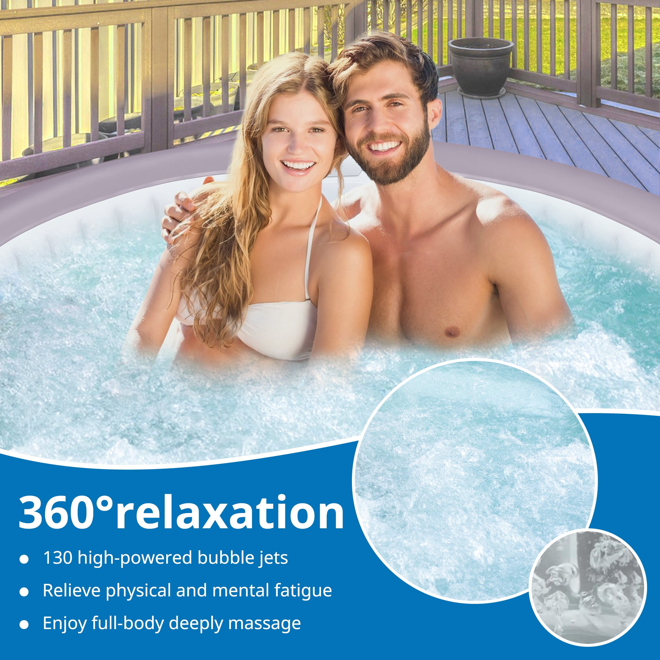 SEGMART 4-6 Person Inflatable Hot Tub Spa with 130 Jets, 82" Outdoor Spa Blow Up Hottub, Outdoor Portable Hottub with Insulated Cover, Floor Protector
