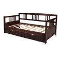 thumbnail image 4 of Twin Size Pinewood Daybed Sofa Bed with Two Pull Out Storage Drawers,Space-Saving Daybed with Guardrails 10 Wooden Slats Support for Living Room Bedroom Kids Adults,No Box Spring Needed,Espresso, 4 of 7