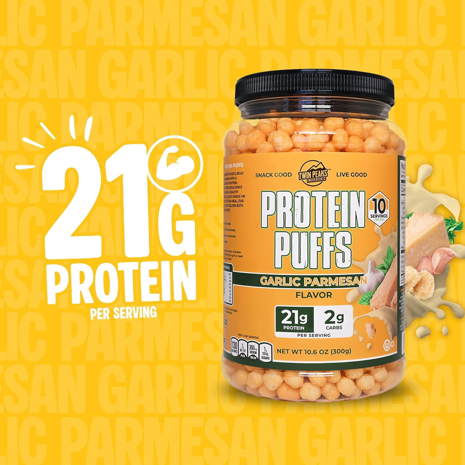 Twin Peaks Ingredients Protein Puffs, Low Carb Keto Friendly Protein Snacks, Garlic Parmesan (10.6 Ounce)