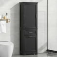 thumbnail image 3 of EurocoTall Bathroom Storage Cabinet, Freestanding Storage Cabinet with Two Different Size Drawers and Adjustable Shelf, MDF Board with Painted Finish, Black, 3 of 10