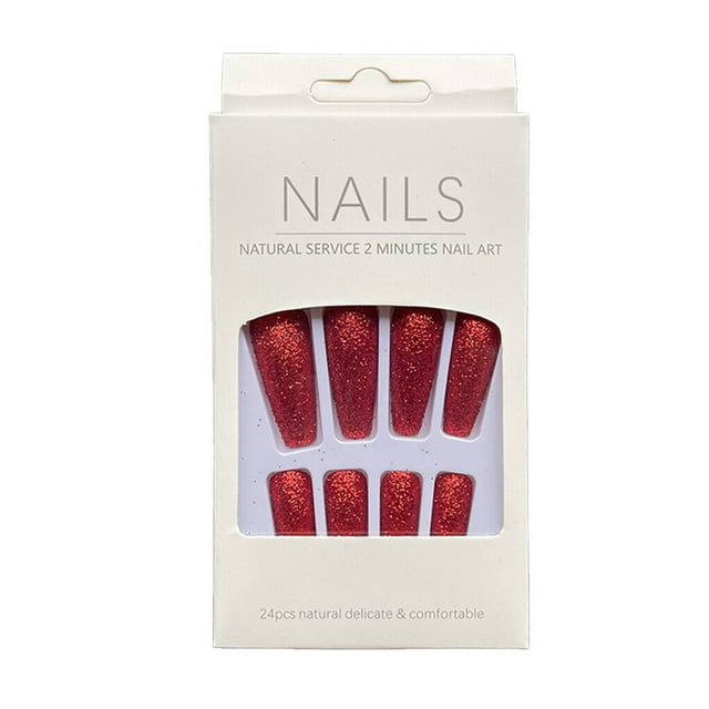 1 Set French Tip Press on Nails Solid Color Extra Long Artificial Detachable Full Cover Salon DIY Manicure Kit for Girls H33-deep red