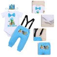 thumbnail image 6 of IBTOM CASTLE Baby Boys Jungle Theme My 1st Birthday Outfit Romper+Pants+Suspenders+Headband 4Pcs Photoshoot Cake Smash Outfit 6-12 Months Blue, 6 of 8