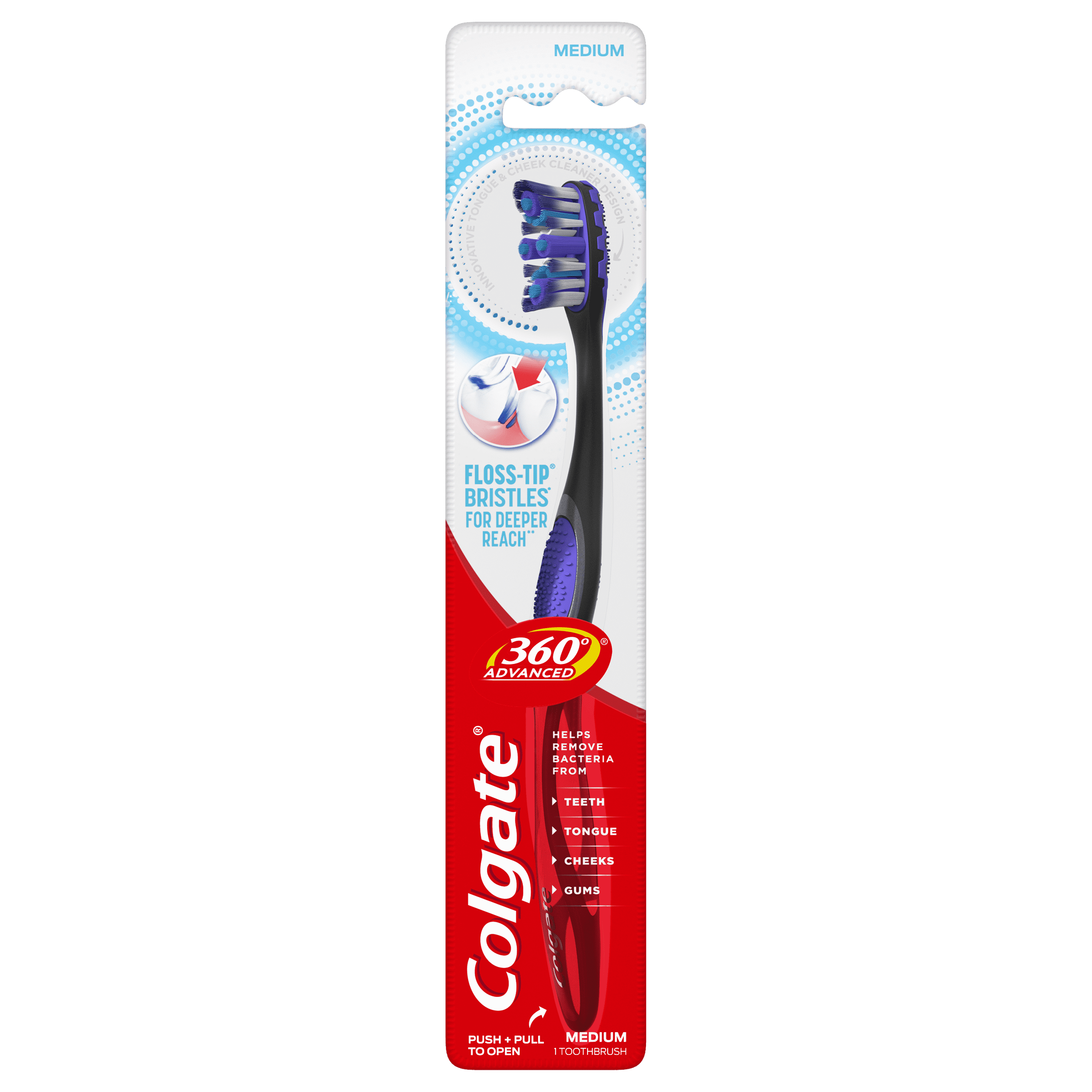 Colgate 360 Advanced Floss-Tip Bristles Toothbrush, Medium