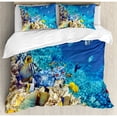 thumbnail image 3 of Fish Duvet Cover Set, Barrier Reefs Covered Sea with Lagoon and Zebrafish Anemonefish Picture, Decorative 2 Piece Bedding Set with 1 Pillow Shams, Twin Size, Turquoise Pale Yellow, by Ambesonne, 3 of 3