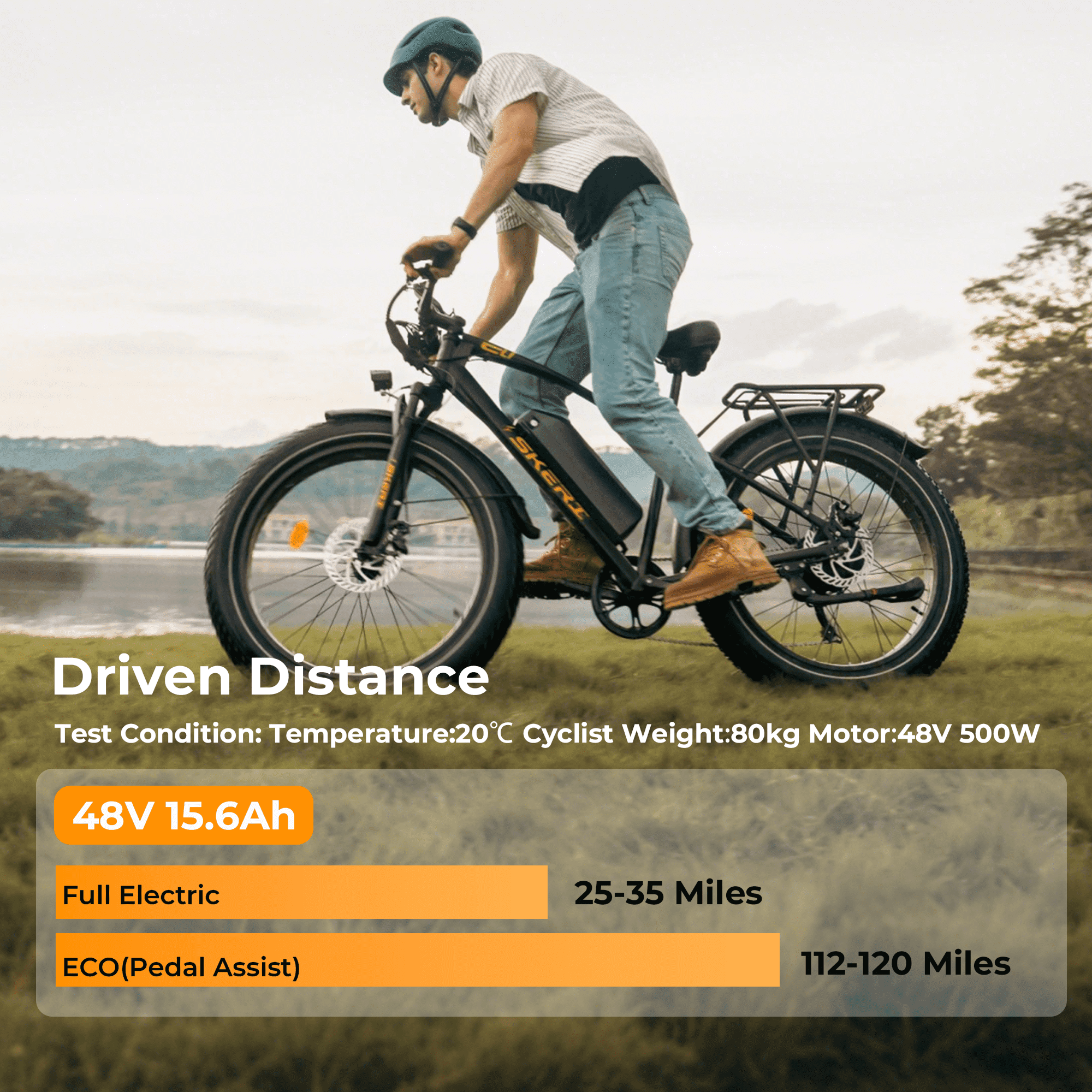 Skeri Electric Scooter, 26"x4.0" Fat Tire E Bike, 500W (Peak 1000) Motor, 48V 15.6Ah Removable Battery*2, 60 Miles & 25 mph, Electric Bicycle with 7 Speed and Front Suspension, Black