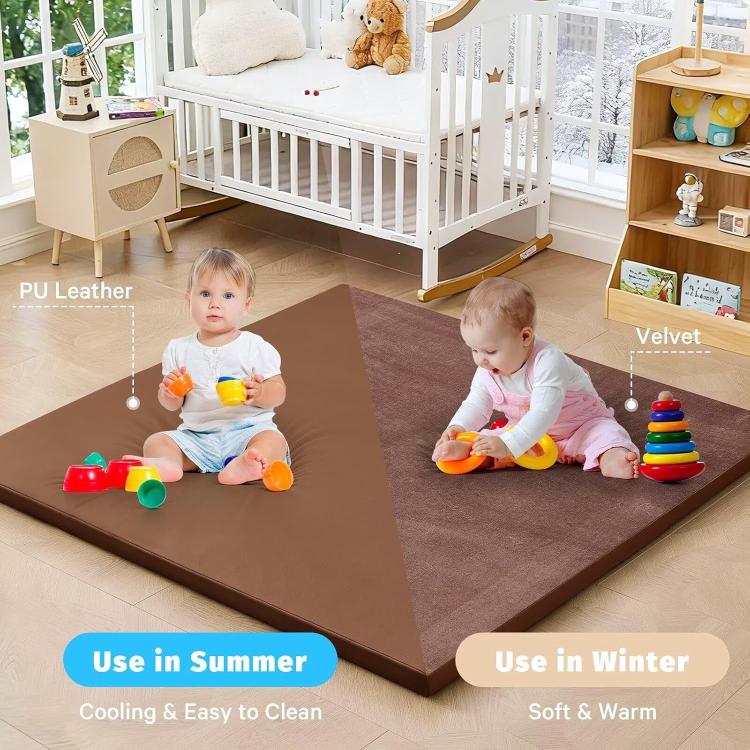 Waterproof Baby Play Mat for Floor Memory Foam 59 * 59 Cushion Playpen Playmat Tummy Time Crawling Mat Nursery Rug Thick Pad Create Soft & Safe Area for Infants,Toddler,Kids,Chestnut