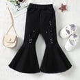 thumbnail image 2 of Kucnuzki 2T Toddler Girl Winter Pants Baby Girl Pants 3T Elastic Tassel Ripped Denim Flared Pants Black, 2 of 5