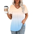 thumbnail image 2 of fatyb Tops Summer for Women V Neck Short Sleeve Pleated Shirts Print Casual Womens Gradient Blouses, 2 of 4