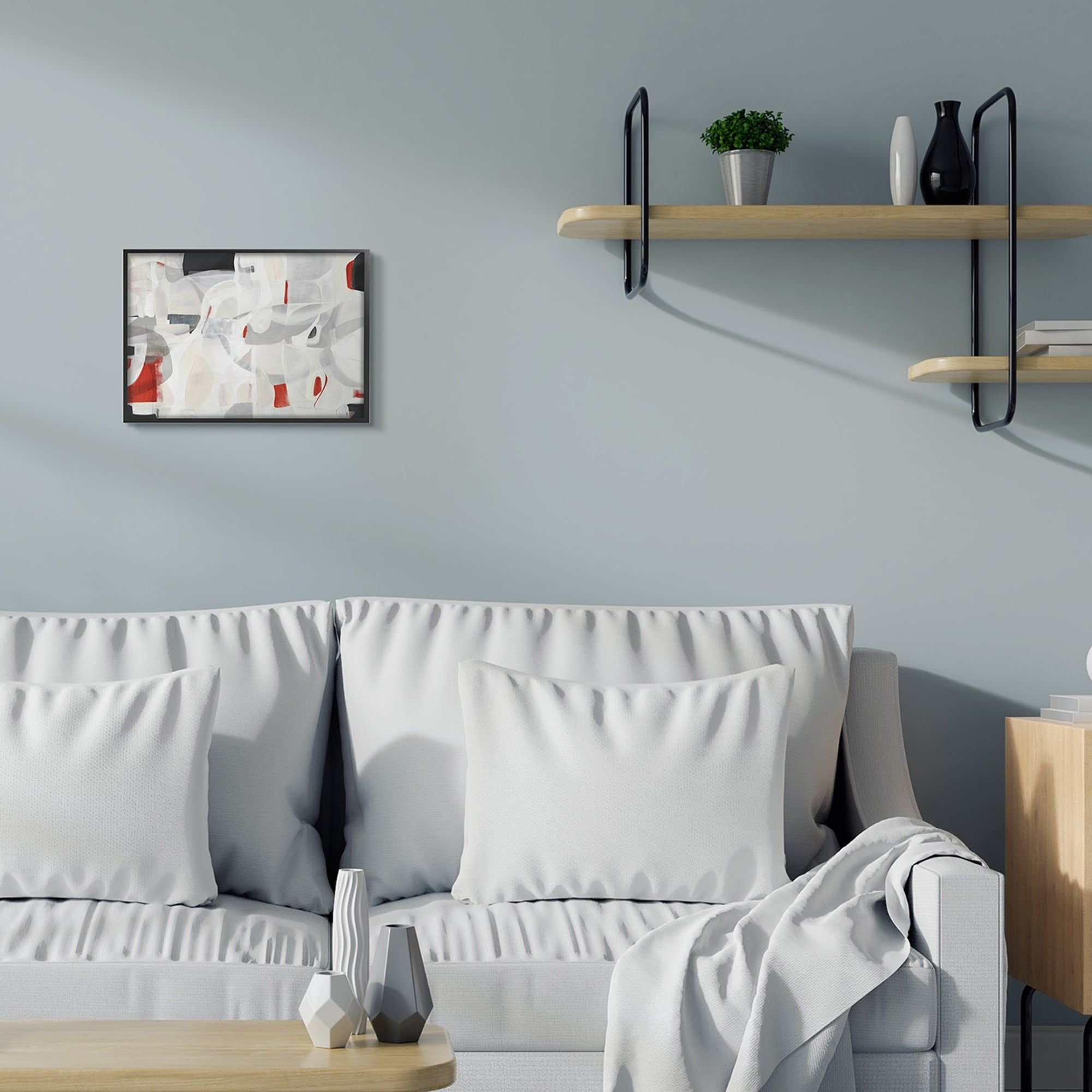 Stupell Industries Contemporary Abstract White Curves Red Highlights,24 x 30,Designed by Kippi Leonard