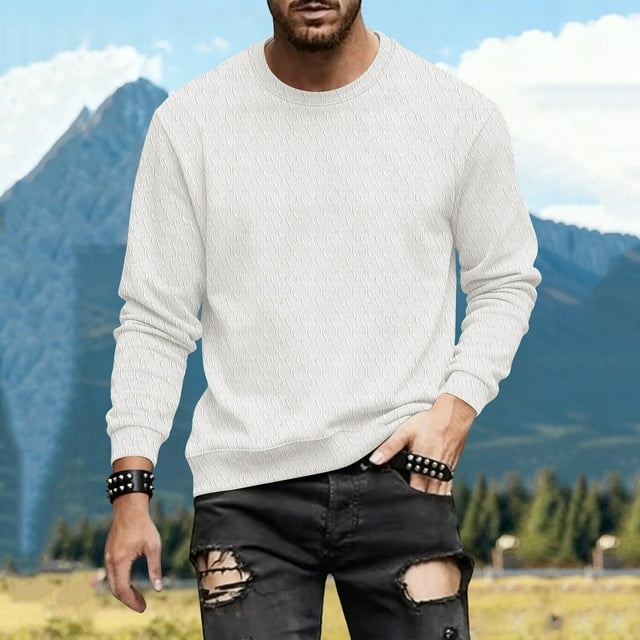 pstuiky camisa de manga larga para hombre, Sudadera deportiva informal de manga larga para hombre, color liso Tops de talla grande para hombre l