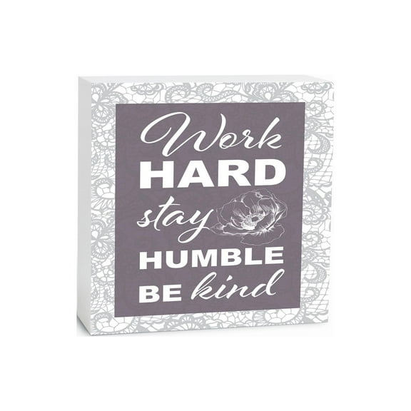 Work Hard Humble Kind Lavender Scroll 5 x 5 Wood Tabletop Sign Plaque