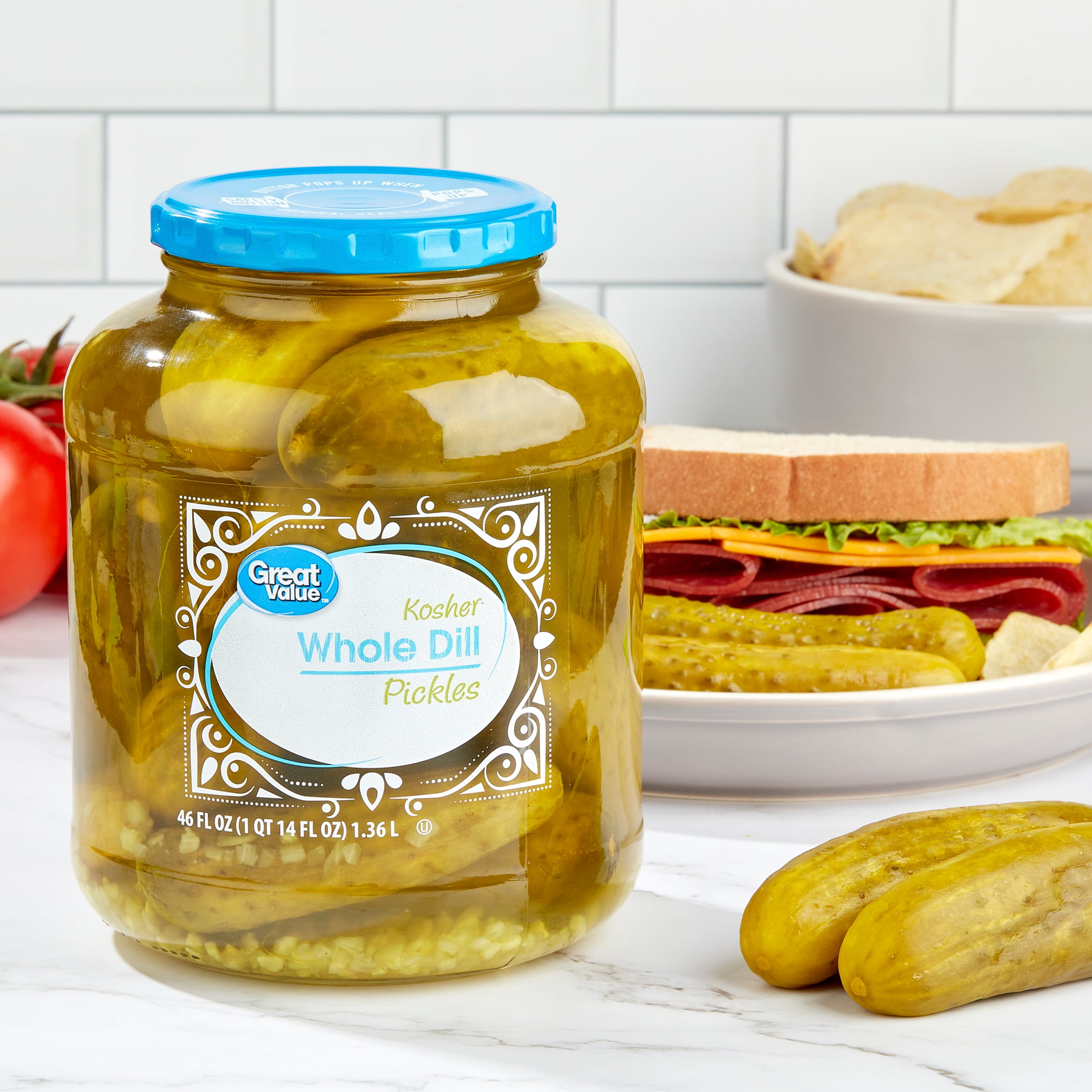 Great Value Kosher Whole Dill Pickles, 46 fl oz