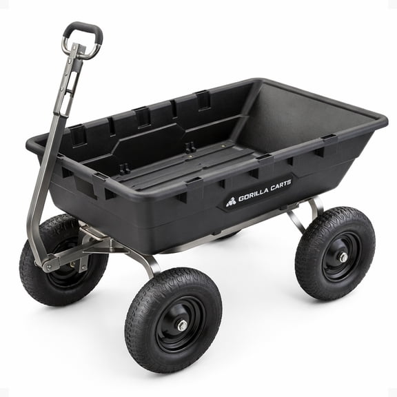 Gorilla Carts 10 Cu Ft Poly Yard Dump Cart with Quick-Release, 1500 lb Capacity, Black