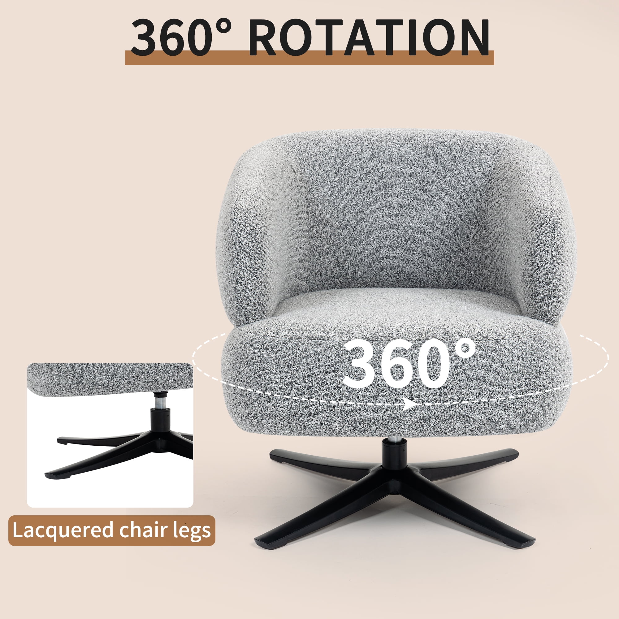 Swivel Chair, Accent Chair, Leisure Sofa With 360 Rotation Linen Fabric Thick Cushion For Living Room Balcony Study, Grey Curved Armrest Sofa Chair