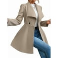 thumbnail image 3 of Women'S Classic Coat Lapel Collar Open Front Long Jacket Pea Coat Khaki S, 3 of 8