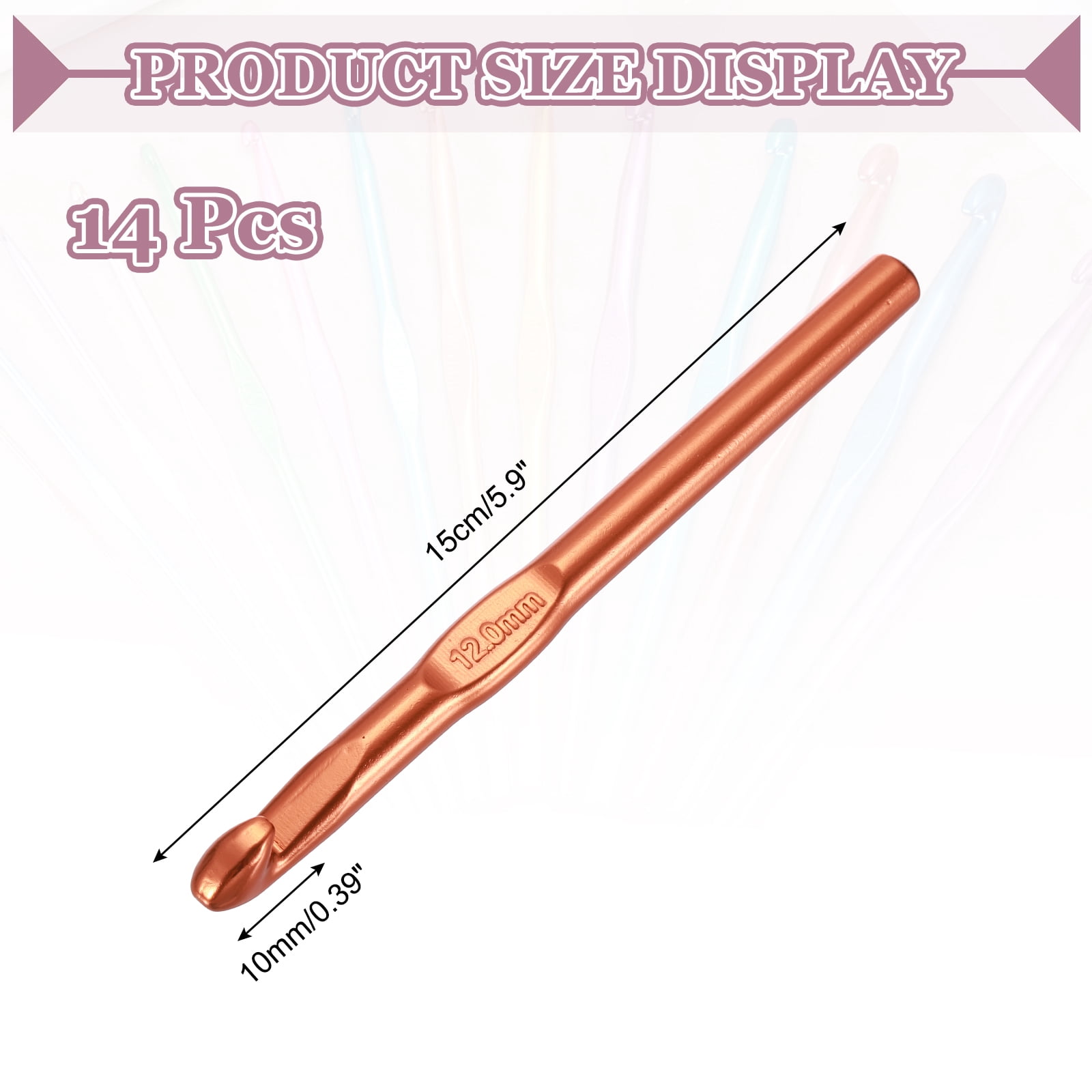 Uxcell Crochet Hook Set, 14Pcs 12mm Aluminum Ergonomic Crochet Needle Brown