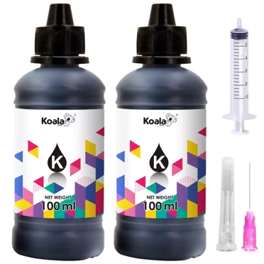 Koala Pigment Black Ink Refill Kit for All Inkjet Printer Cartridges 2x100ML Compatible Epson 502 542 802 302 312 288 252 220, Brother, Canon,HP Printer Inks