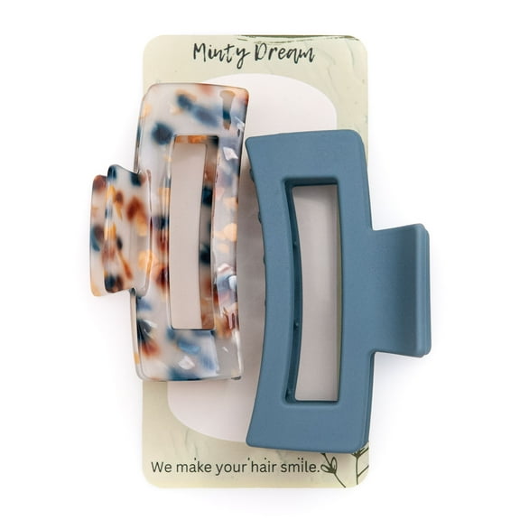 Minty Dream Large Blue Rectangle Hair Claw 2Pcs Set for Women