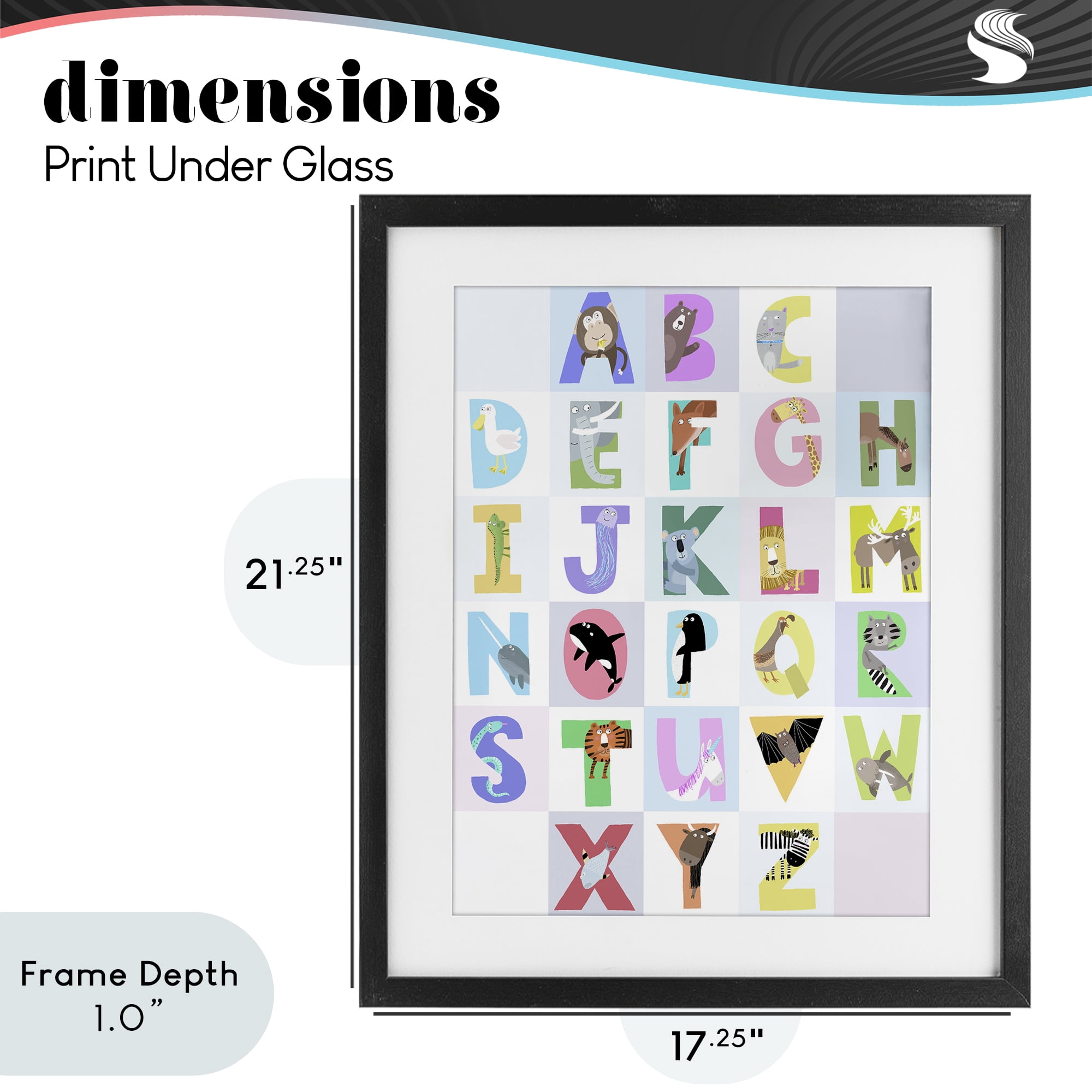 Stupell Industries Animal Alphabet in Light Grey Black Framed Print Under Glass, design by Carla Daly
