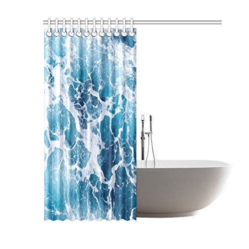 GCKG Blue Sea Shower Curtain, Ocean Wave Polyester Fabric Shower
