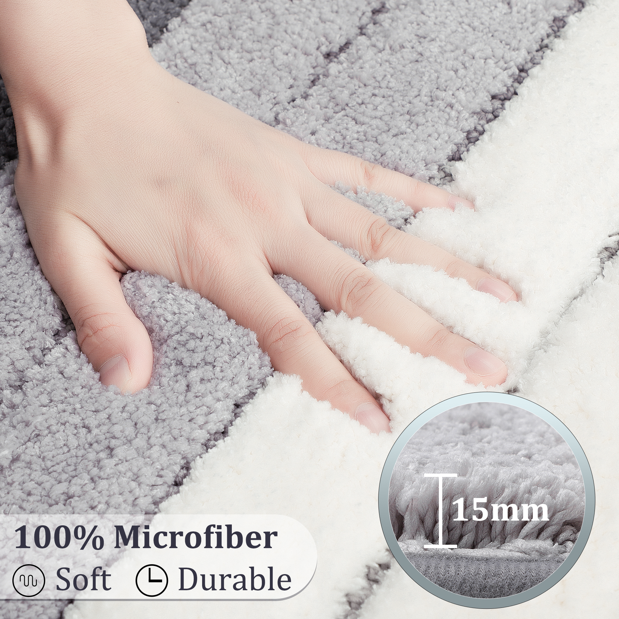 Unique Bargains Non Slip Soft Microfiber Striped Bathroom Rugs Light Gray 20"x31"