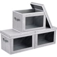 thumbnail image 1 of Homsorout Storage Bins with Lids, Fabric Cube Storage Organizer Bins with Clear Window, Foldable Storage Baskets, Closet Organizers and Storage Boxs for Cloth, Toys, Books, DVDs, 3 Pcs, Stripe, 1 of 6