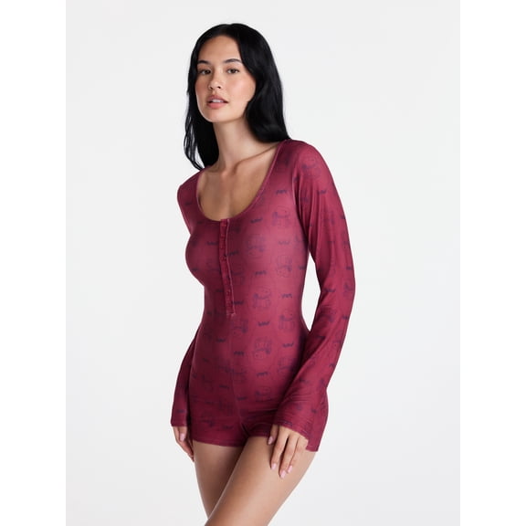 Peanuts Snoopy Women's and Women's Plus Gothic One Piece Sleep Romper, Sizes XS-3X
