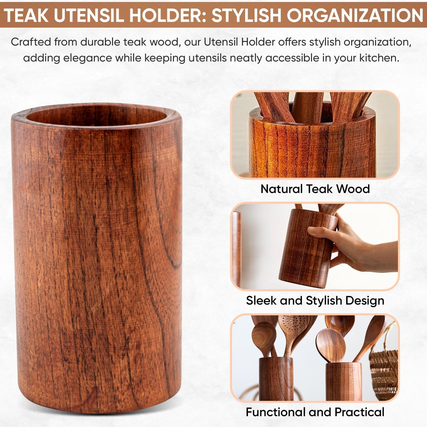 Herlig 10 Piece Teak Wood Cooking Utensil Set  Kitchen Cookware Tools with Spatula, Spoon, Fork