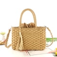 thumbnail image 4 of Bolsa Bolsos de hombro con cordón tejido para mujer, bolso grande de paja para la playa (marrón claro) JShteea Para Estrenar, 4 of 7