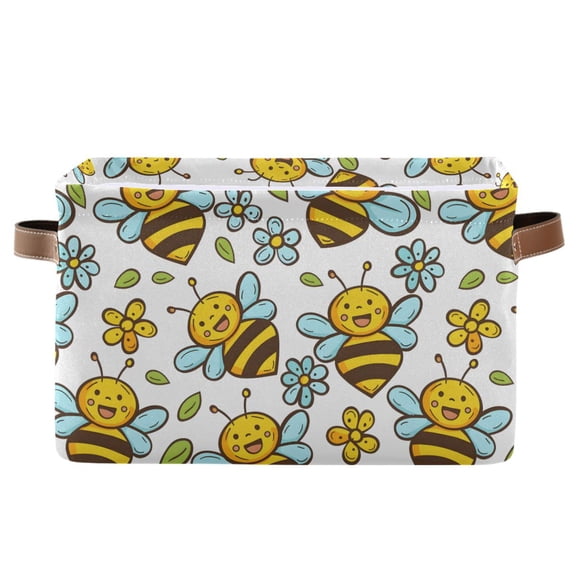 Cute Funny Bee Storage Bins with Handle Fabric Organizer Basket Foldable Box 1 Pack 14.2x10.2x8.3