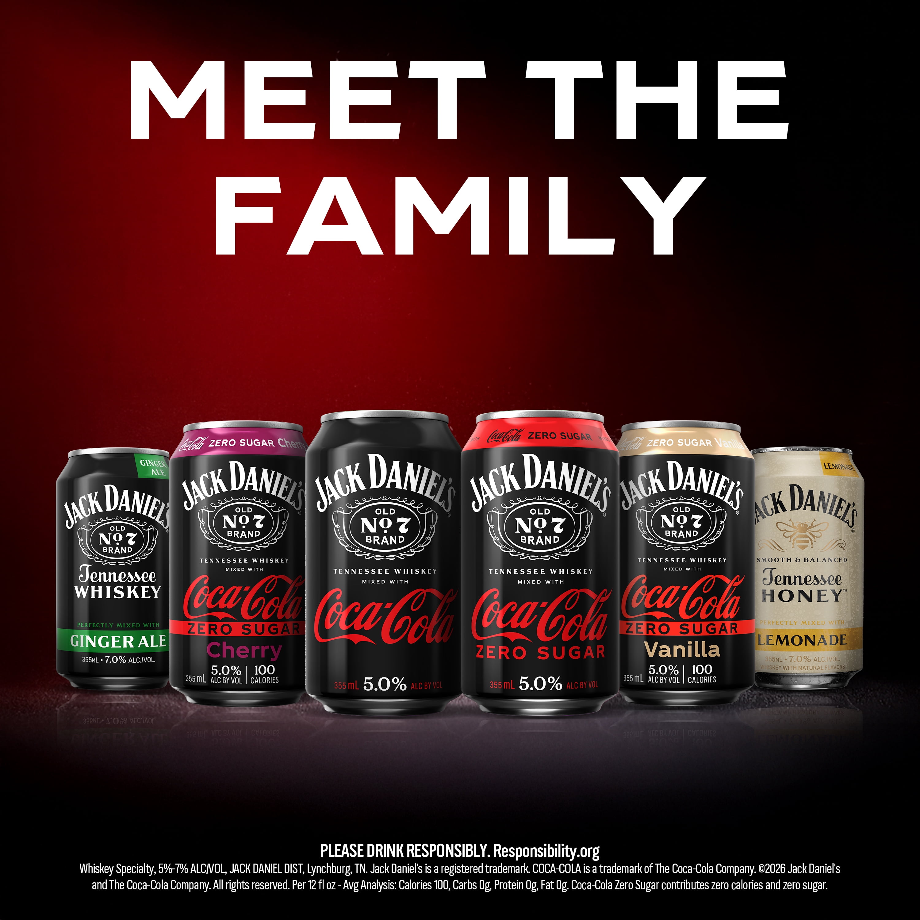 Jack Daniel's Tennessee Whiskey and Coca-Cola Ready to Drink Canned Cocktail, 4 Pack, 355 ml Cans, 5% ABV