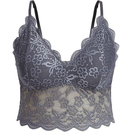 

ZWQIANFENGXI Women s Plus Size Sexy Floral Lace Scalloped Trim Wireless Bra Adjustable Strap V Neck Everyday Bralette
